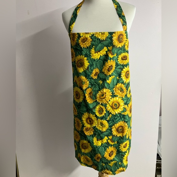 Other - Bib Apron, Sunflowers, Handmade, OS, Yellow/Green, Back Tie